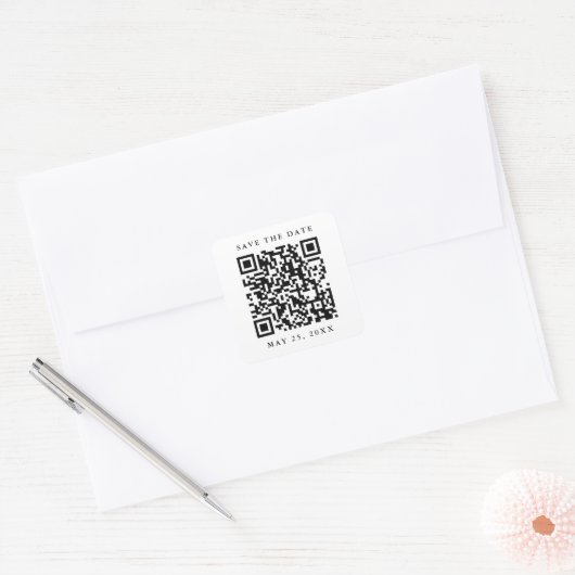 Sticker Carré Code QR Mariage minimal Enregistrer la date (Enveloppe)