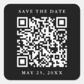 Sticker Carré Code QR Mariage minimal Enregistrer la date Noir (Devant)