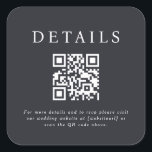 Sticker Carré Code QR Mariage Parker<br><div class="desc">Ce design mariage présente un design élégant et formel, parfait pour une cérémonie sophistiquée. L'invitation présente une esthétique minimaliste, avec des lignes épurées et un accent mis sur la typographie. Les noms sont affichés en évidence dans une police serif classique, donnant un air de grâce intemporelle à la pièce. L'utilisation...</div>