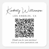Sticker Carré Code QR Merci Écriture Élégante (Devant)