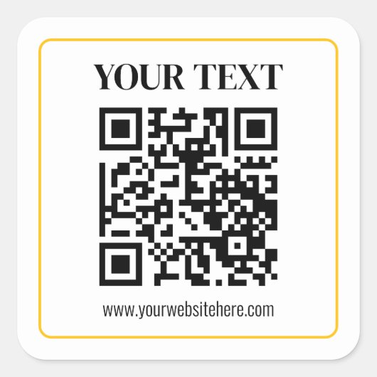 Sticker Carré Code QR modifiable & Texte avec bordure jaune doré (Devant)