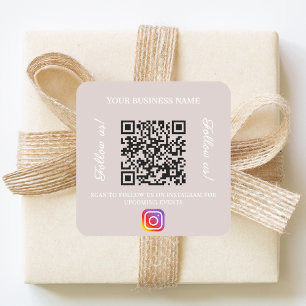 Sticker Carré Code QR nom d'entreprise Taupe instagram