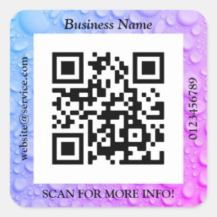 Sticker Carré Code QR Nom du site Web Bus. Promo, Gouttes d'eau