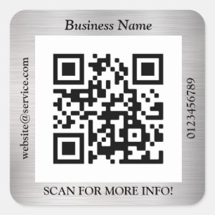 Sticker Carré Code QR Nom du site Web Promo Bus., Argent brossé