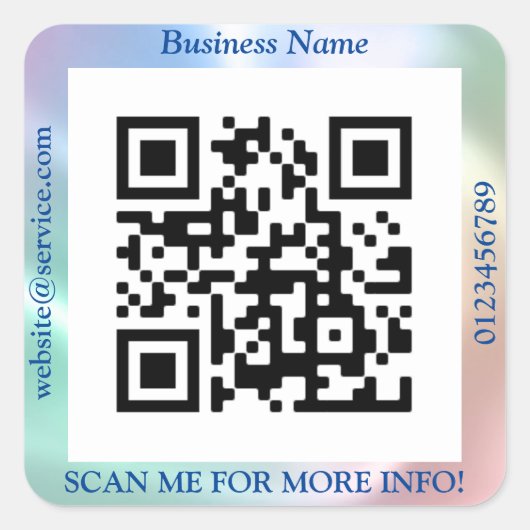 Sticker Carré Code QR Nom du site Web Promo Entreprise, Iridesce (Devant)