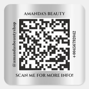 Sticker Carré Code QR Nom promotionnel Contact Adresse Web Gris