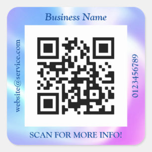 Sticker Carré Code QR Nom site Web Promo entreprise, iridescent