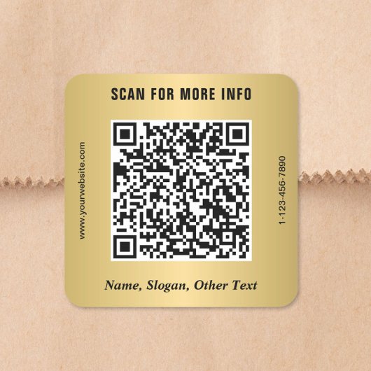 Sticker Carré Code QR Or Entreprise Moderne