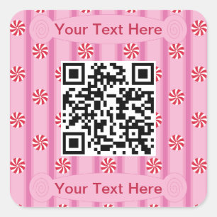 Sticker Carré Code QR Peppermenthe rose amusant et fantaisiste