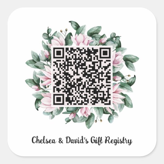 Sticker Carré Code QR personnalisé Magnolia Flower Frame Cadeau  (Devant)