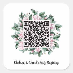 Sticker Carré Code QR personnalisé Magnolia Flower Frame Cadeau