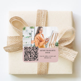 Sticker Carré Code QR rose poudré rose concepteur d'artiste phot