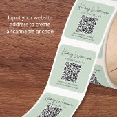 Sticker Carré Code QR Script Élégant Vert Sauge Merci