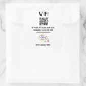 Sticker Carré Code WiFi avec code QR et conception florale (Sac)