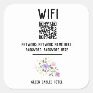 Sticker Carré Code WiFi avec code QR et conception florale