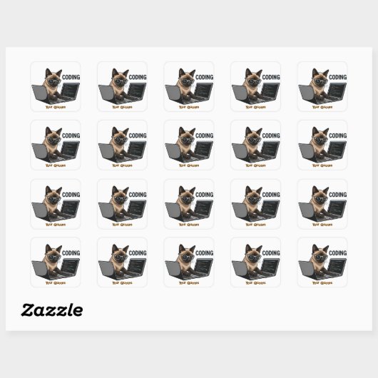 Sticker Carré Coding Siamese Cat Cartoon (Feuille)