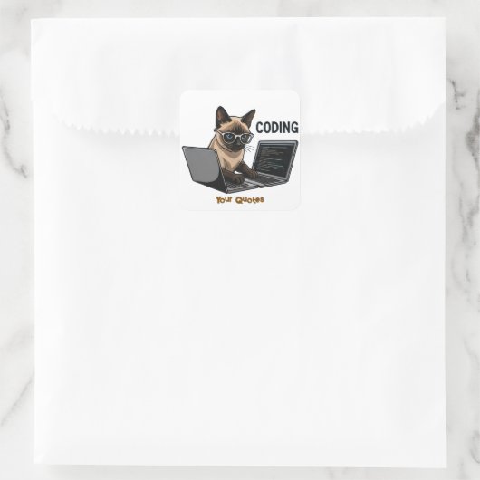 Sticker Carré Coding Siamese Cat Cartoon (Sac)