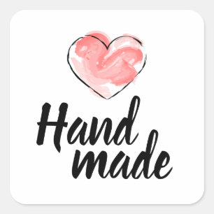 Sticker Carré Cœur aquarelle mignon fait main