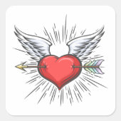 Sticker Carré Coeur avec ailes (Devant)