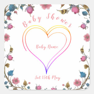 Sticker Carré Coeur baby shower