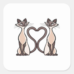 Sticker Carré Coeur de chats siamois