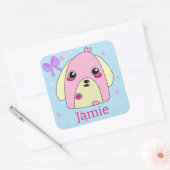 Sticker Carré Coeur de la boule du chien mignon (Enveloppe)