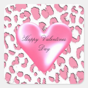 Sticker Carré Cœur de la Saint-Valentin Léopard Rose