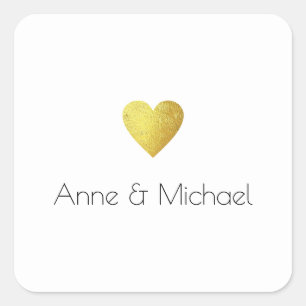 Sticker Carré coeur de mariage minimaliste et élégant sur blanc