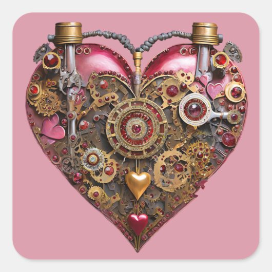 Sticker Carré Cœur de Streampunk Rubis Saint-Valentin (Devant)