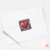 Sticker Carré Coeur en fleurs Pixel Art (Enveloppe)