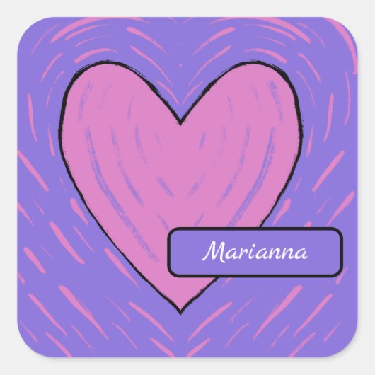 Sticker Carré Cœur en patchwork rose (Devant)