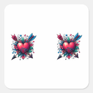 Sticker Carré Coeur Et Flèches Tatouage Style Design Art