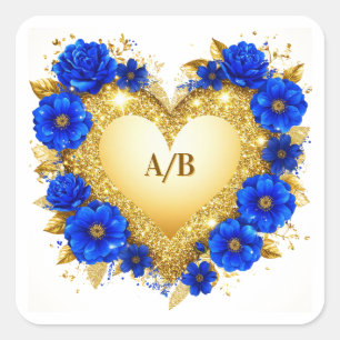 Sticker Carré 💙 Cœur Floral Bleu Romantique Pour Cadeaux De Mar