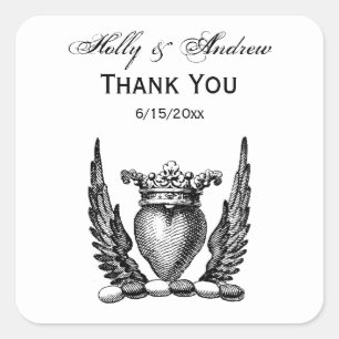 Sticker Carré Coeur héraldique avec ailes Armoiries Crest