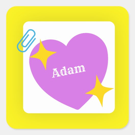 Sticker Carré Coeur mignon pourpre avec nom personnalisable (Devant)