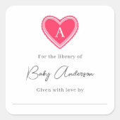 Sticker Carré Coeur monogramme de la plaque de baby shower (Devant)