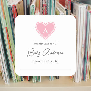 Sticker Carré Coeur monogramme de la plaque de baby shower