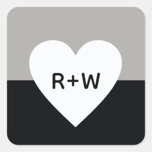 Sticker Carré coeur noir/blanc amour monogramme moderne