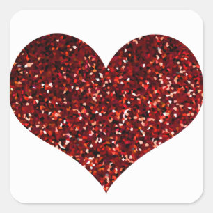 Sticker Carré Cœur Pailleté Rouge Paillettes Motif Mariage