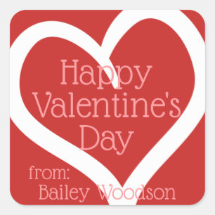 Sticker Carré Coeur personnalisé tiré à la main Valentine de