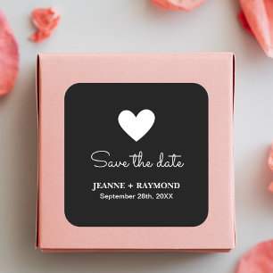 Sticker Carré Cœur Romantique Élégant Mariage Noir Enregistrer l