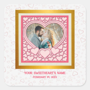 Sticker Carré Cœur Rose Élégant Bonne Saint-Valentin Élégant