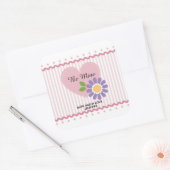 Sticker Carré Coeur rose et Fleur Valentine (Enveloppe)