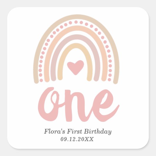 Sticker Carré Coeur rose mignon fille Boho Arc-en-ciel premier a (Devant)