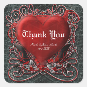 Sticker Carré Cœur Rouge Gothique Favori de Mariage de la Saint-