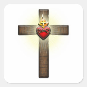 Sticker Carré Coeur sacré de croix de Jésus
