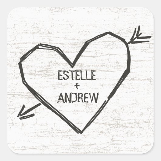 Sticker Carré Coeur sculpté avec des noms (Devant)