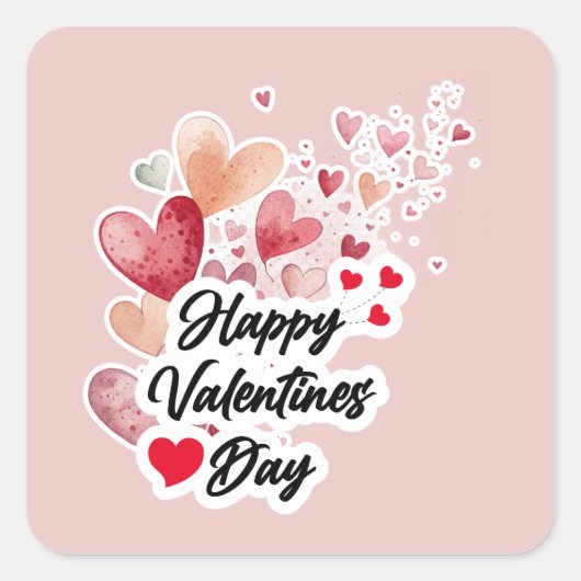 Sticker Carré Cœurs à l'aquarelle romantique "Joyeuse Saint-Vale (Devant)
