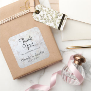 Sticker Carré Coeurs blancs & Peony Réflexions Mariage Merci