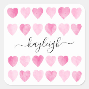 Sticker Carré Coeurs d'aquarelle rose mignonne